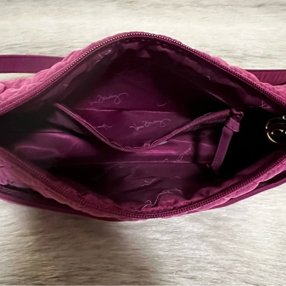 VERA BRADLEY Microfiber Hawthorn Rose Pink Small Shoulder Bag Quilted Baguette - Picture 10 of 11